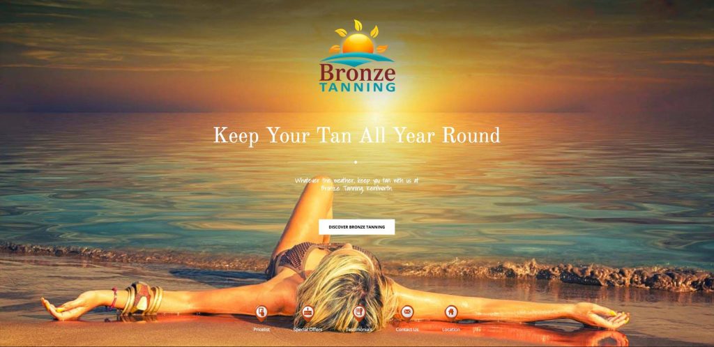 Bronze Tanning website design layout - a year round tanning salon in Kenilworth