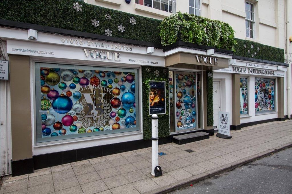 The Vogue International Christmas Bauble window with transparent graphics