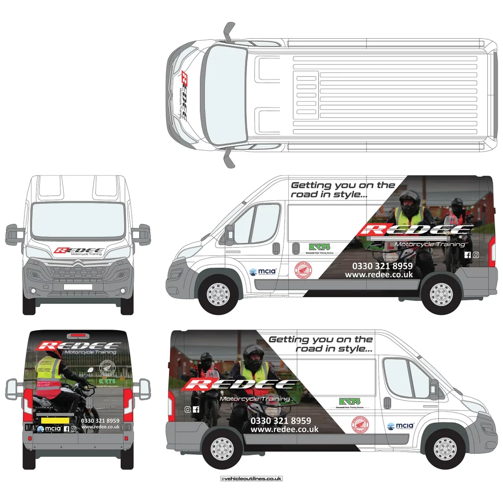 Design visual for the van graphics for Redee Motorcycle Training