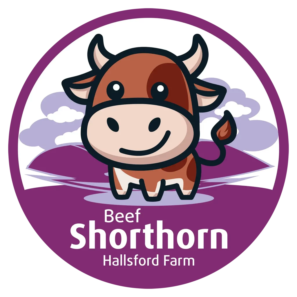 Hallsford Farm Beef Shorthorn sticker used when that breed of beef goes to farmers' markets