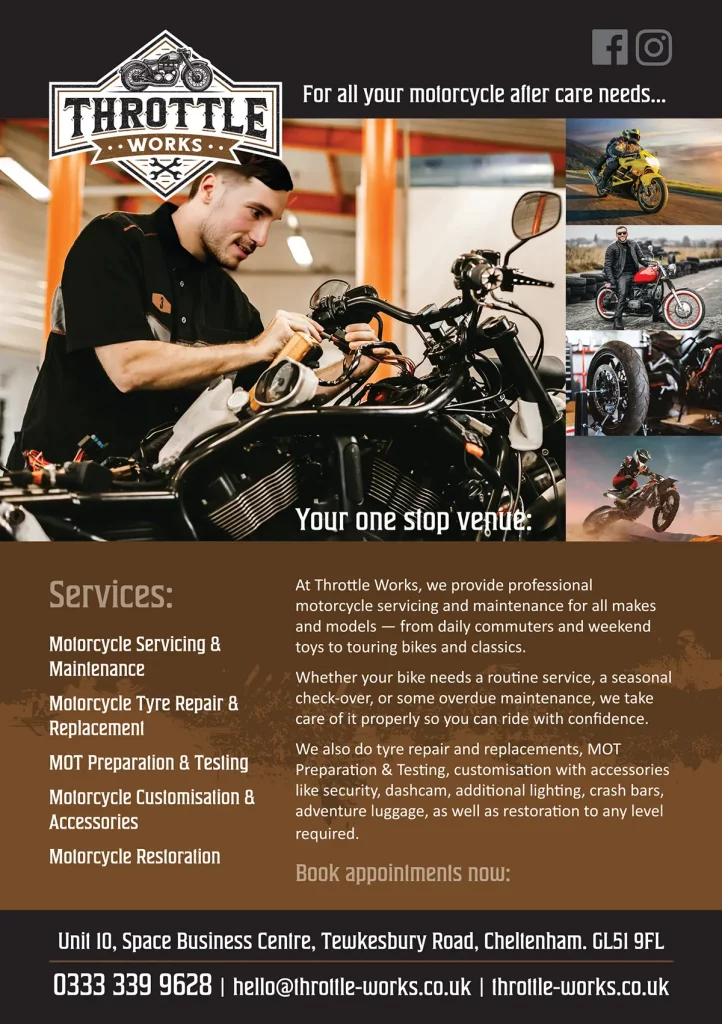 An A5 leaflet design for Throttle Works - motorcycle repair centre