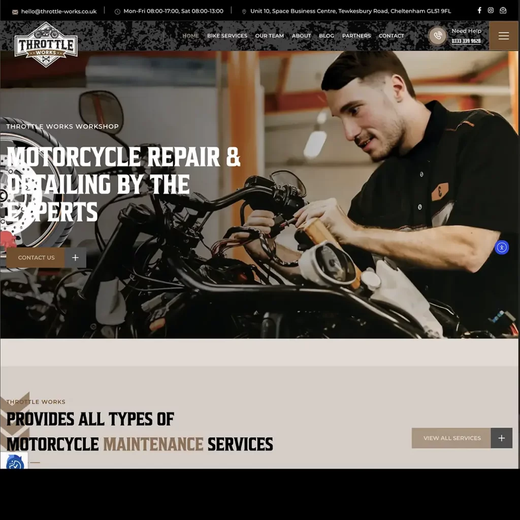Throttle Works website design - created for the opening of this new business.