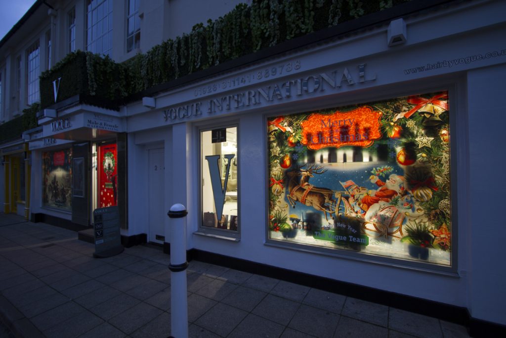 Vogue International Christmas window graphics - Victorian Snowball Scene