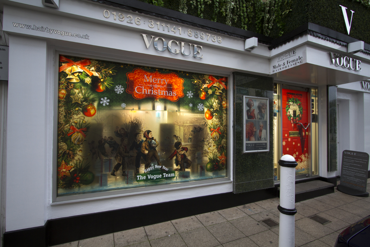 Vogue International Christmas window graphics - Victorian Snowball Scene