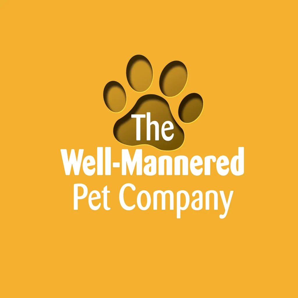 A logo design for The Well Mannered Pet Company, with an embossed paw print