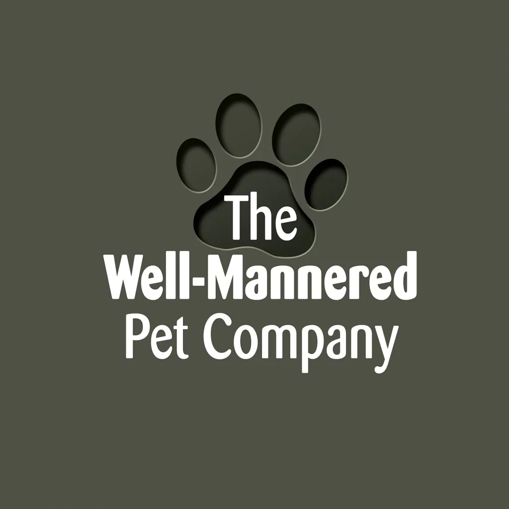 A logo design for The Well Mannered Pet Company, with an embossed paw print