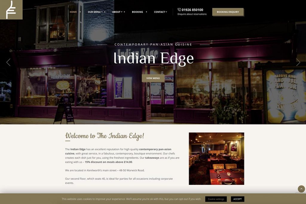 An image of one of the website designs for the Indian Edge restaurant in Kenilworth
